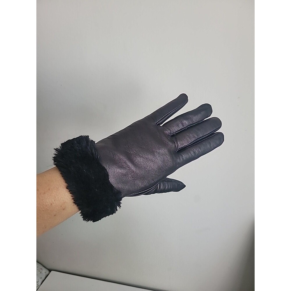 Black Leather Ladies Gloves Sz L/XL Winter Essential Quiet Luxury Preppy